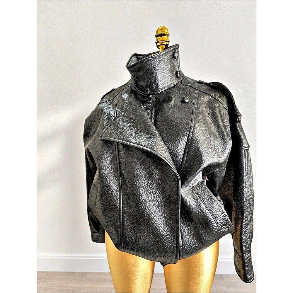 Women's Black Faux Leather Moto Jacket Size Medium Like New